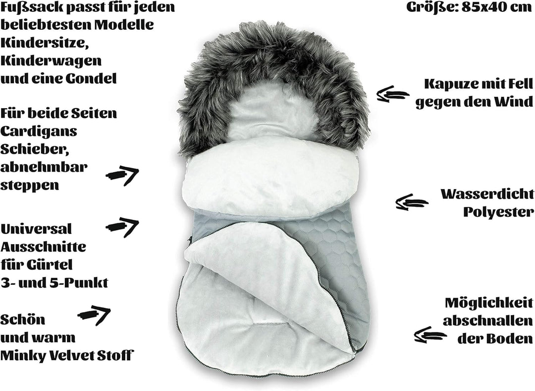 BlueKitty Fusssack 0-16 kg, Winterfusssack, Schlafsack, Schlitten, Footmuff, Kinderwagensack, Wasser