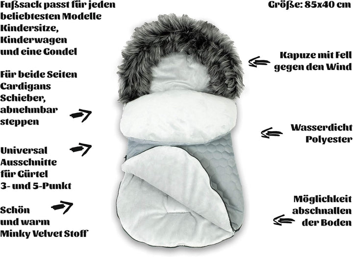 BlueKitty Fusssack 0-16 kg, Winterfusssack, Schlafsack, Schlitten, Footmuff, Kinderwagensack, Wasser