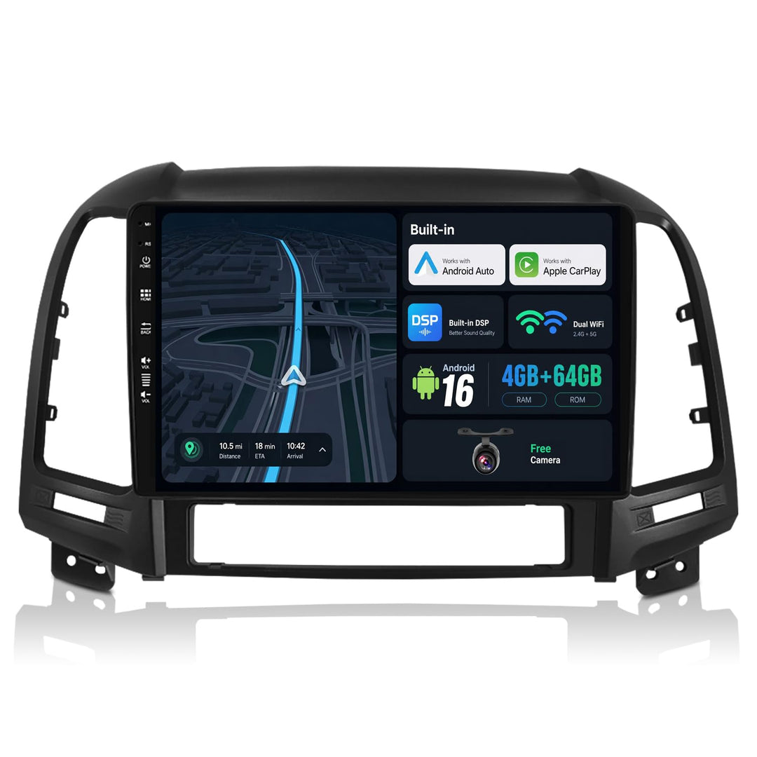 Android 16 IPS Autoradio Passt für Hyundai Santa FE (2006-2012) - Eingebautes CarPlay Android Auto -