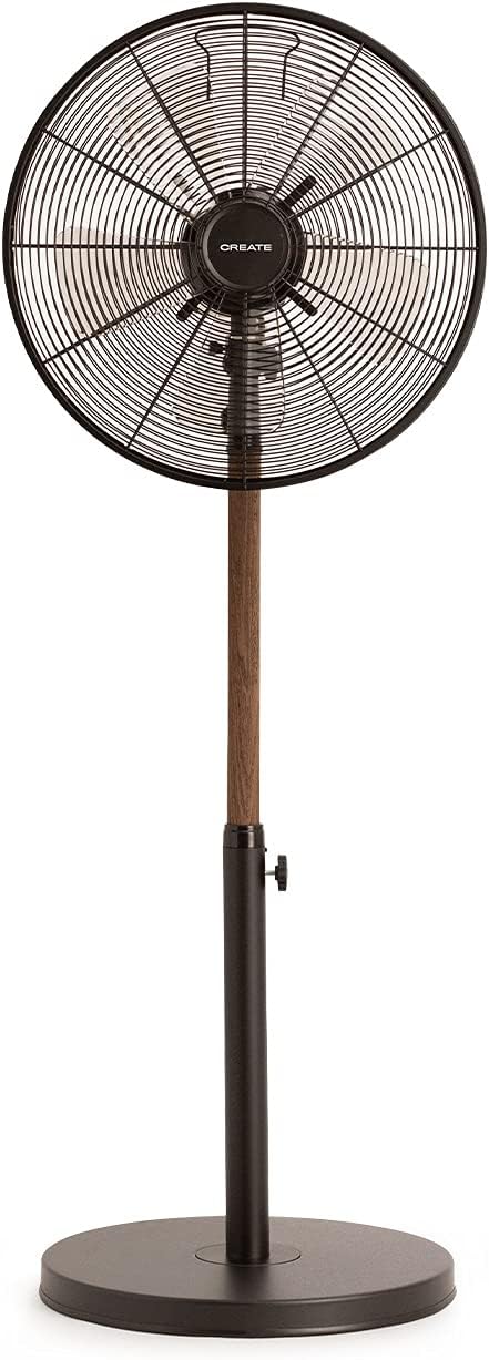 CREATE | AIR STAND WOOD/Standventilator mit Oszillation/schwarz und dunkle Holz/Retro-Stil, 3 Geschw