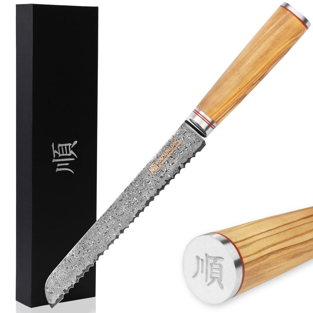 YOUSUNLONG Gezahntes Brotmesser 20,32 cm (67 Zoll) 67-lagiges Damaskus-Edelstahlmesser mit hohem Koh