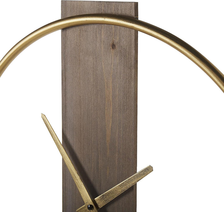 Moderne Wanduhr hellbraun Tannenholz Metallrahmen in Gold Casitas