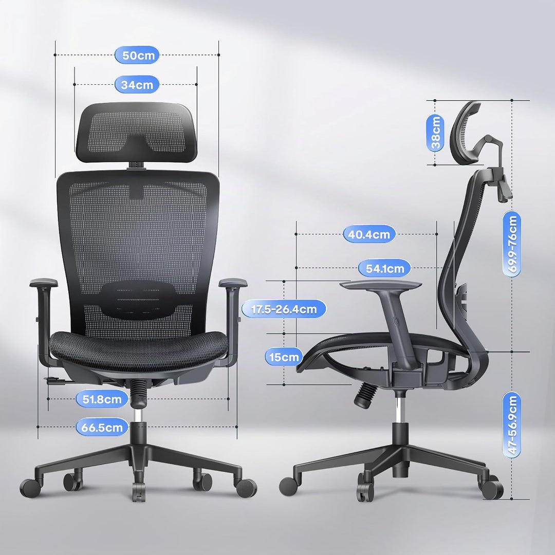 FLEXISPOT OC3 Ergonomischer Bürostuhl, Schreibtischstuhl mit Verstellbarer Kopfstütze &amp; Lendenstütze