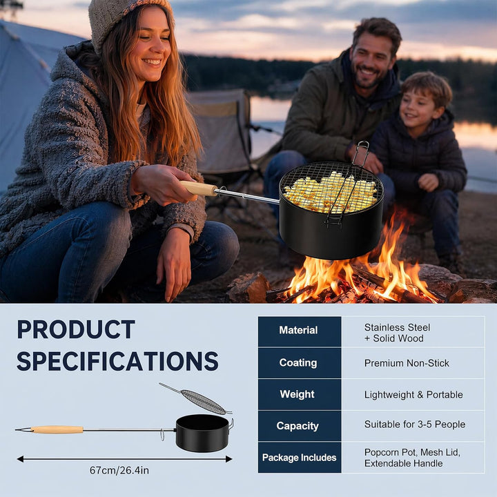 Popcorn Maker Kohlenstoffstahl Antihaft Popcornpfanne mit Hitzebeständigem Griff, Robuste Camping Po