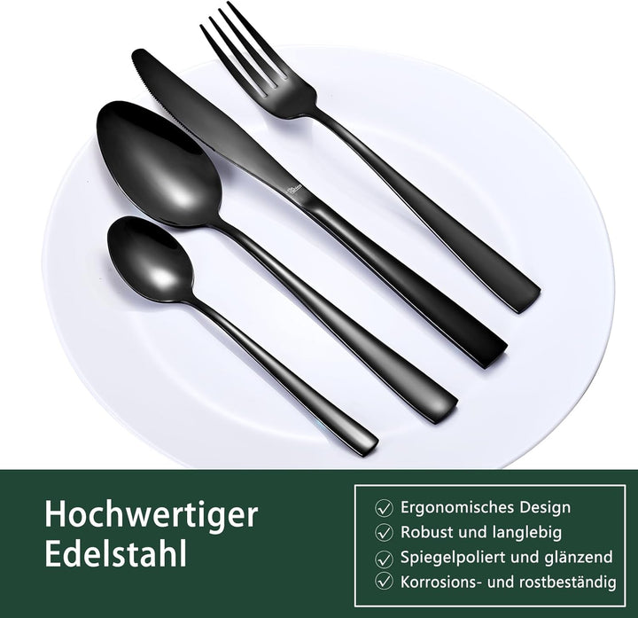 Otto Koning Besteck set 32-teilig - Besteckset Schwarz aus Hochwertigem Edelstahl, Modernes Bestecks