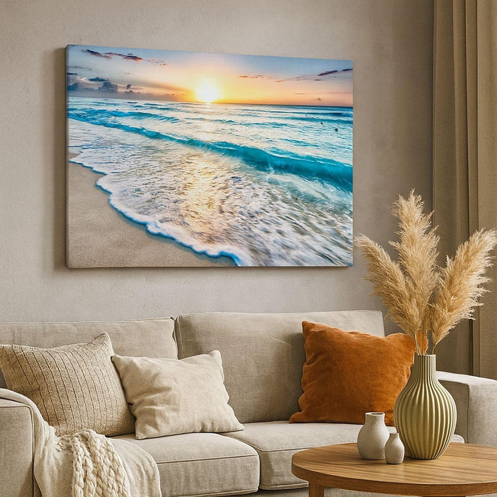 Bilder auf Leinwand 100x70cm Leinwandbild mit Rahmen Meer Welle Strand Gross Wanddeko Bild Schlafzim
