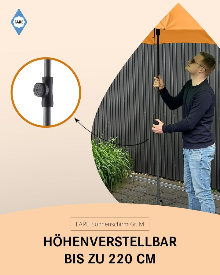 FARE Sonnenschirm Gr. M mit Volant - 180 cm Durchmesser - UV-Schutz 50+ für Balkon Garten Terrasse S
