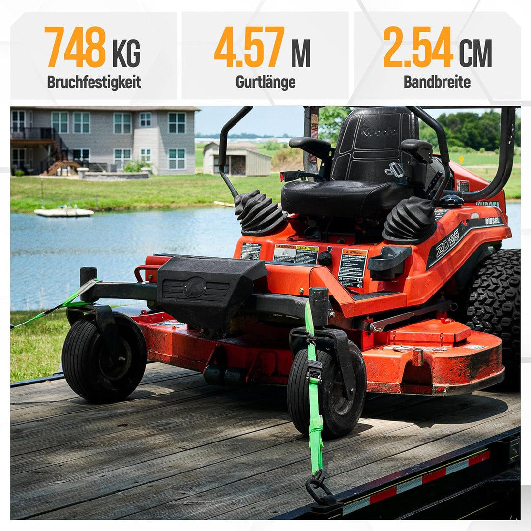 FORTEM Spanngurte, 748 kg Bruchfestigkeit, 4 x 4,57 m Spanngurte mit Ratsche - 4 Weiche Zurrschlaufe