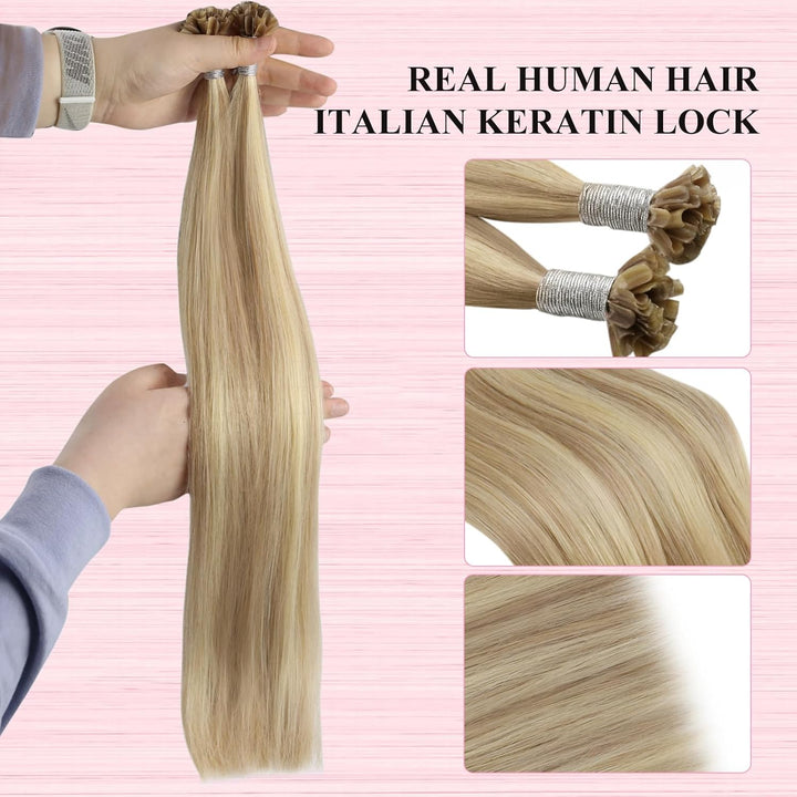 YoungSee Extensions Echthaar Bondings Blond 40cm Echthaar Extensions Bondings Keratin Bonding Extens