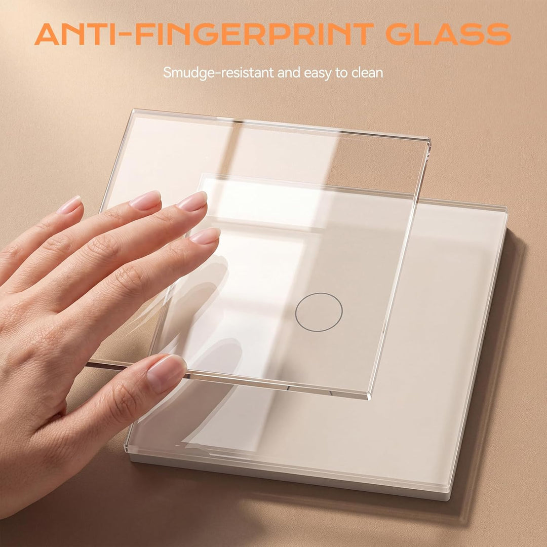 BSEED Touch Lichtschalter 1 Fach 1 Weg Drei Normaler Berührungsschalter Kein Neutralleiter Glasschei