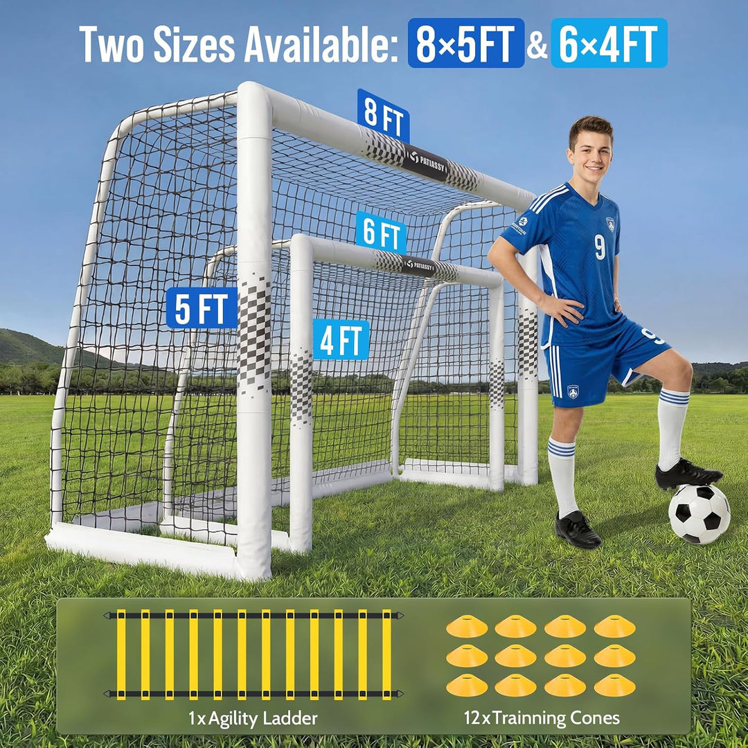 Fussballtor für den Garten, 240 x 160 cm, robustes Fussballnetz mit sicherheitsgepolsterten Metallpf