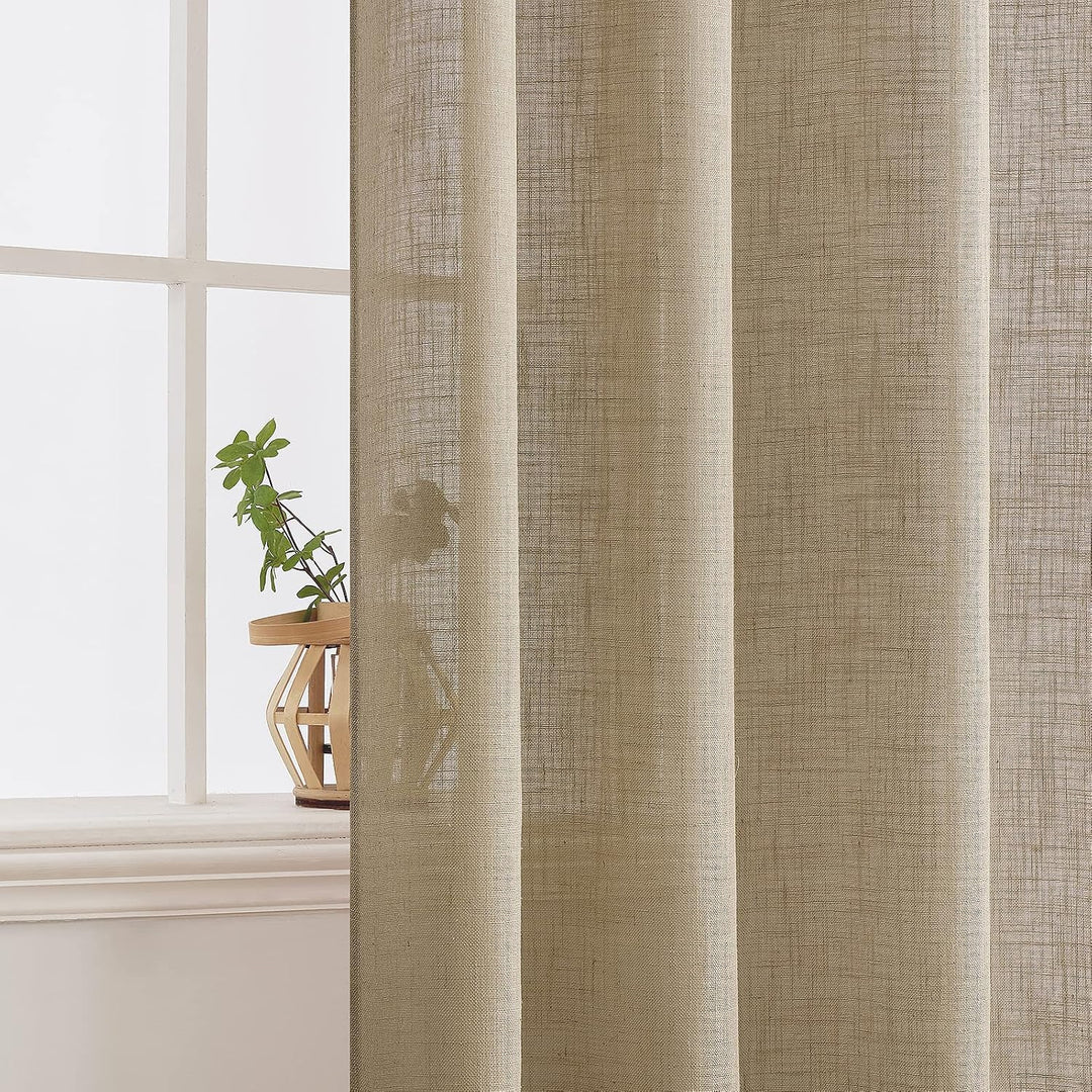 MIULEE Gardinen Vorhänge mit ösen Voile Vorhang kurz Modern Leinenoptik Halbtransparent Ösenvorhang