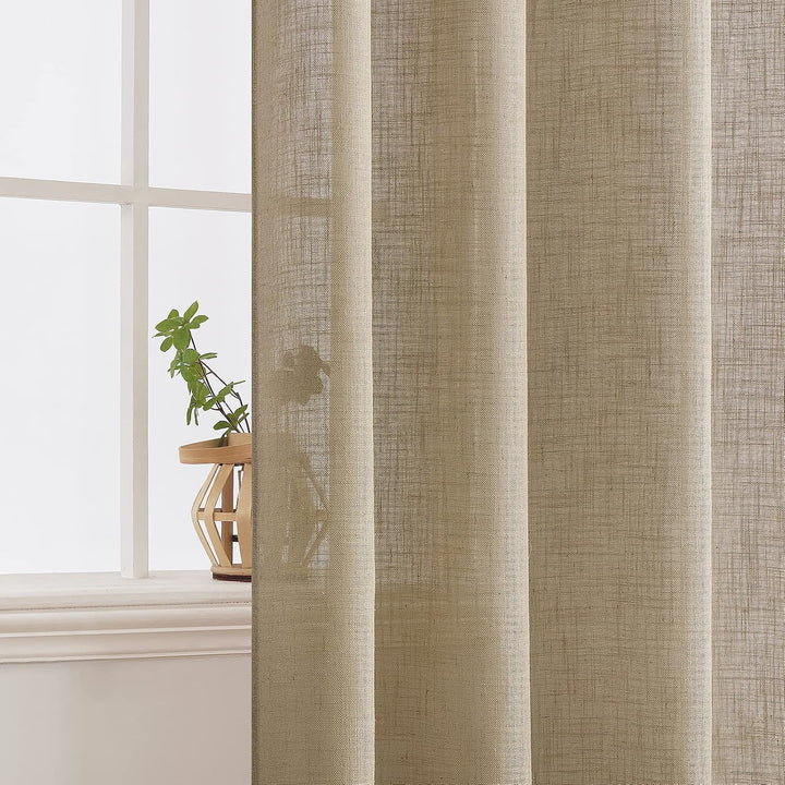 MIULEE Gardinen Vorhänge mit ösen Voile Vorhang kurz Modern Leinenoptik Halbtransparent Ösenvorhang