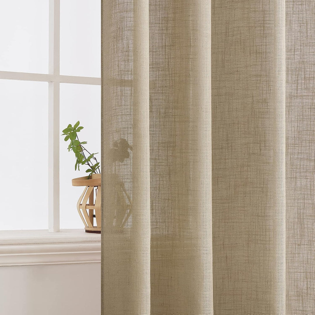 MIULEE Gardinen Vorhänge mit ösen Voile Vorhang kurz Modern Leinenoptik Halbtransparent Ösenvorhang