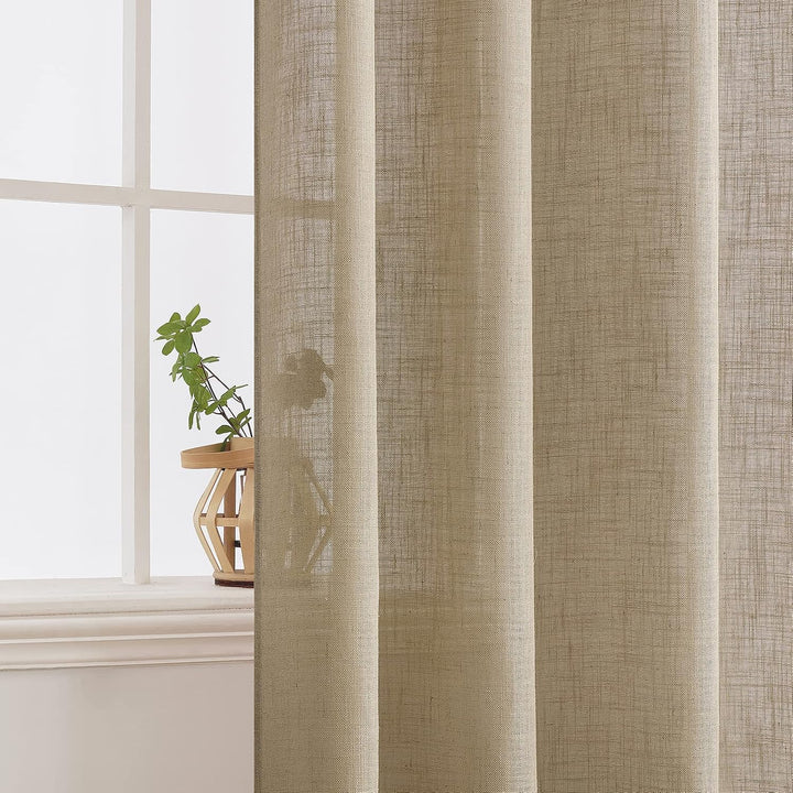 MIULEE Gardinen Vorhänge mit ösen Voile Vorhang kurz Modern Leinenoptik Halbtransparent Ösenvorhang