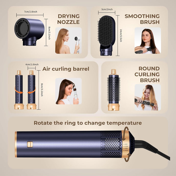 5 in 1 Haarstyler für Alle Haartypen zum Styling Volumen (Blau), Blau
