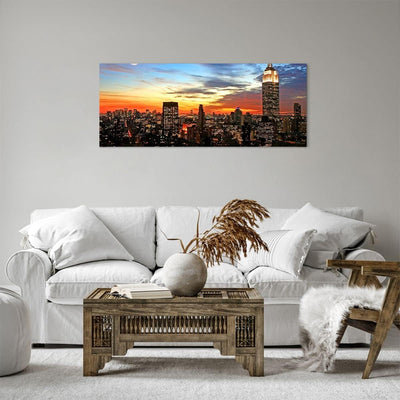 Bilder auf Leinwand 100x40cm Leinwandbild Amerika gebäude sonnenuntergang wolkenkratzer Gross Wandde