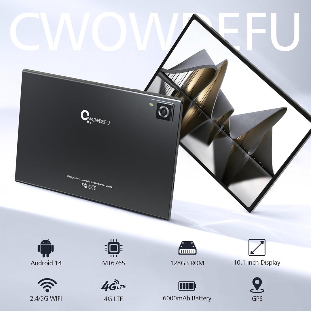 CWOWDEFU Android-Tablet, 10,1 Zoll Android 14 Tablet, 4G LTE Tablet & Telefon, mit MTK 2,3 GHz Chips