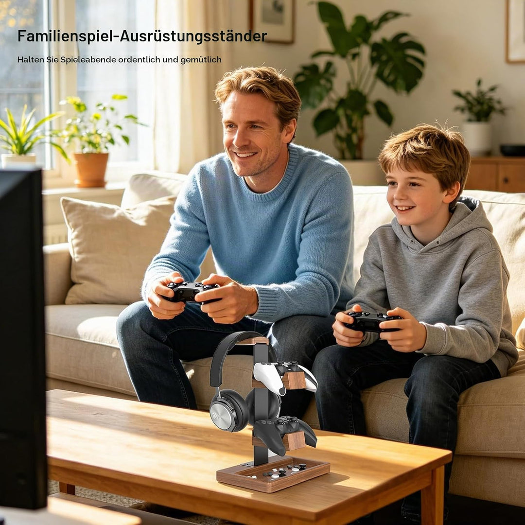 Controller und Kopfhörer Ständer aus Massivholz, Kopfhörer Halterung Halter aus Holz, Headset Stände
