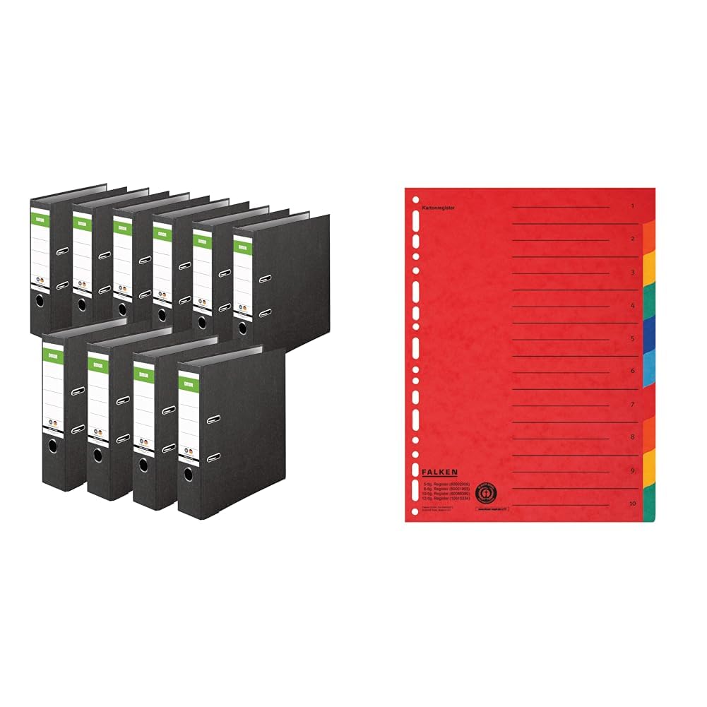 Original DINOR Ordner-Wolkenmarmor-Recycling - Made in Germany. 10er Pack 8 cm breit DIN A4 schwarz