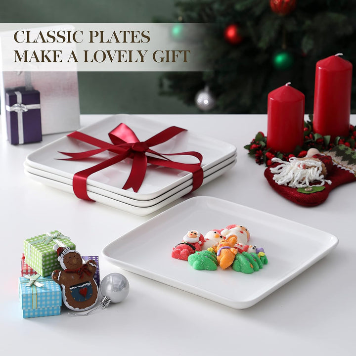 MALACASA, Serie Ivy, 4 teilig Set Porzellan Flachteller Speiseteller Essteller 25,8 X 25,8 X 3 cm fü