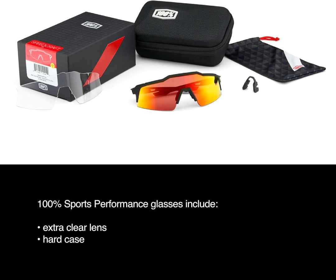 100% Unisex Speedtrap - Soft Tact Black - Hiper Red Multilayer Mirror Lens Helm_sunglas_gloves_100%