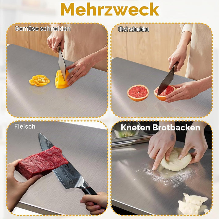 Rainmae 60 x 40cm Edelstahl Schneidebrett Für Fleisch,Fisch &amp; Gemüse,Backen Schneidbrett Metall Stah