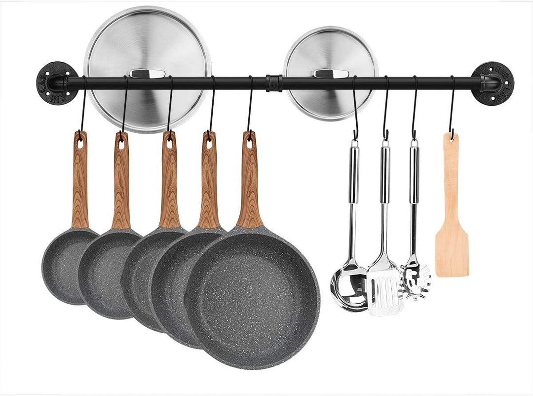 Toplife Küchen Hängeleiste für Küchenutensilien, 60 cm industrieller Stil mit 10 Haken, Hakenleiste