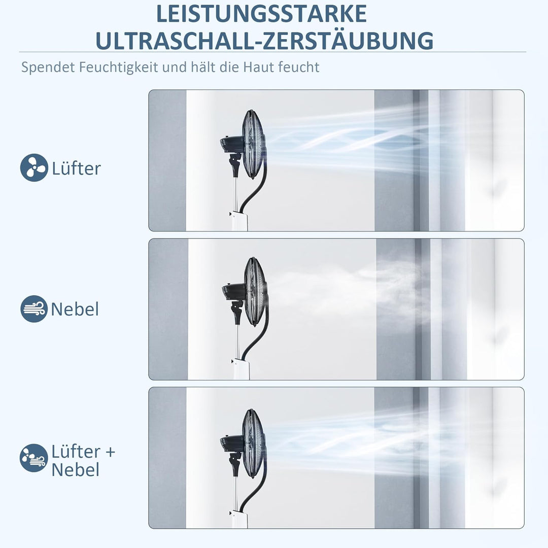 HOMCOM Ventilator mit Wasserkühlung, Standventilator mit Sprühnebel, Fernbedienung, Timerfunktion, o