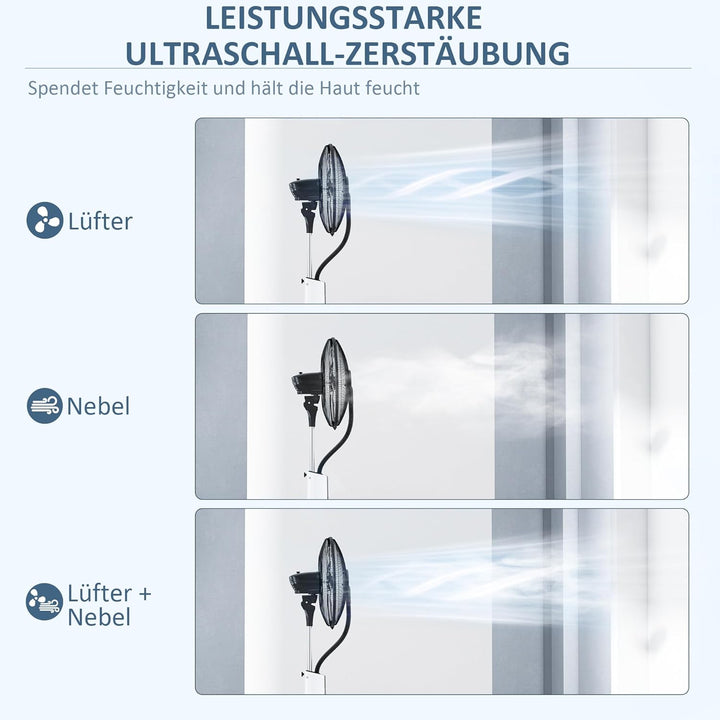 HOMCOM Ventilator mit Wasserkühlung, Standventilator mit Sprühnebel, Fernbedienung, Timerfunktion, o