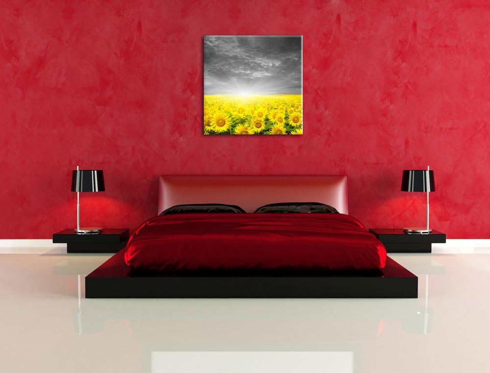 Pixxprint Sonnenblumen Sonnenuntergang als Leinwandbild/Grösse: 70x70 cm/Wandbild/Kunstdruck/fertig