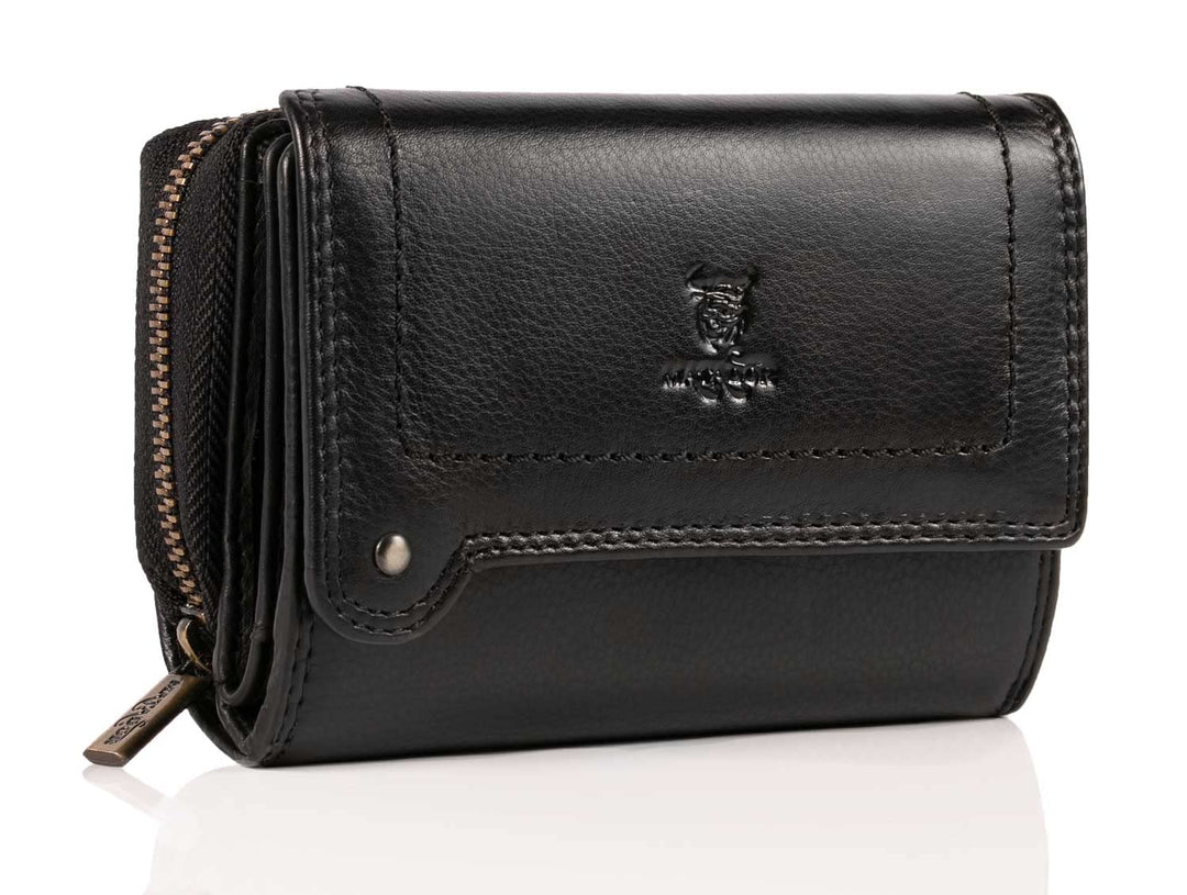 MATADOR Damen Leder Geldbörse TüV geprüfter RFID & NFC Schutz Frauen Portemonnaie Ladies Wallet Blac
