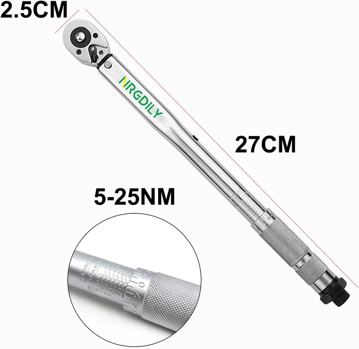NRGDILY Drehmomentschlüssel 1/4" Fahrrad & Motorrad 5-25Nm, Drehmomentschlüssel mit Doppelskala, ±4%