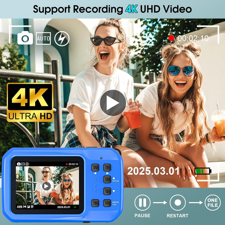 Unterwasserkamera, Yixinxin Digitalkamera wasserdichte 4K 64MP 16FT Autofokus wasserdichte Kamera zu