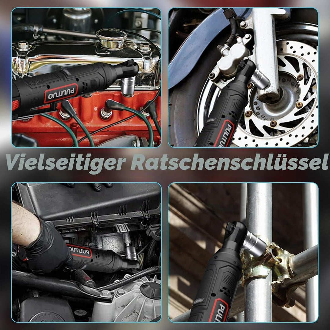 PULITUO Elektrische Ratschenschlüssel Set, 12V Akku Ratschenschlüssel 3/8" mit 2pcs 2000mAh Akkus un