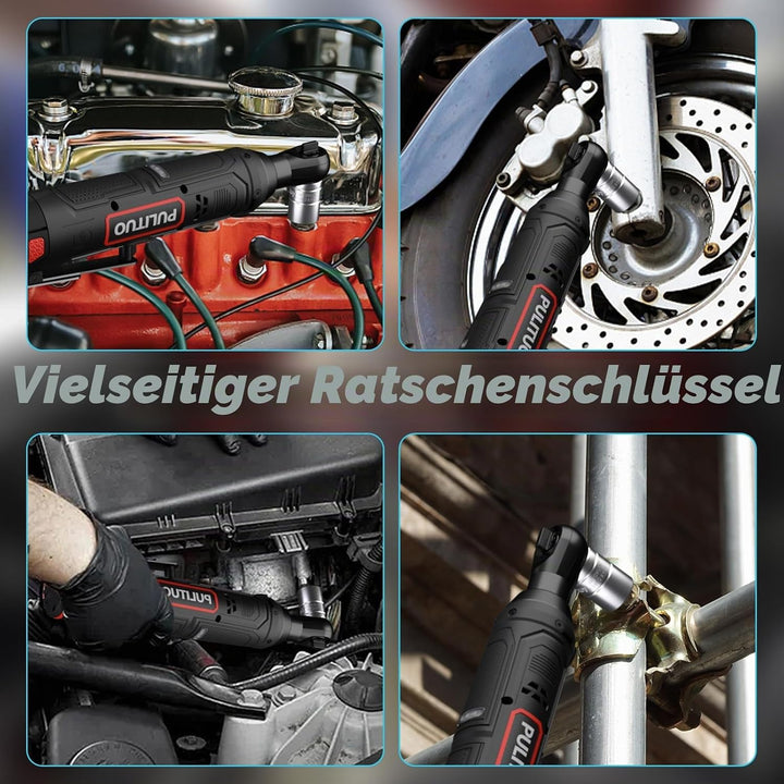PULITUO Elektrische Ratschenschlüssel Set, 12V Akku Ratschenschlüssel 3/8" mit 2pcs 2000mAh Akkus un