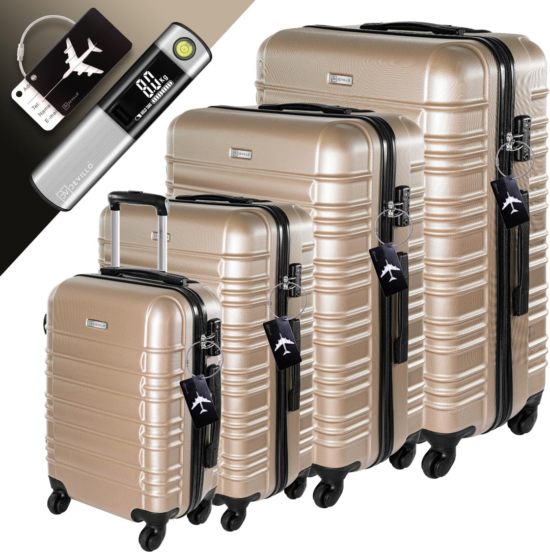 Devillo® Hartschalenkofferset Kofferset 4tlg. S-M-L-XL, Champagner - Hard Shell Trolley Koffer Reise