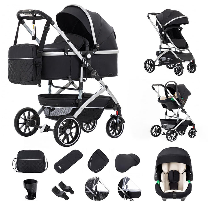 Gcarebb 3 in 1 Kinderwagen, Buggy Mit Auto Babyschale, Mit Einem Klick Zusammenklappbarer Tragbarer