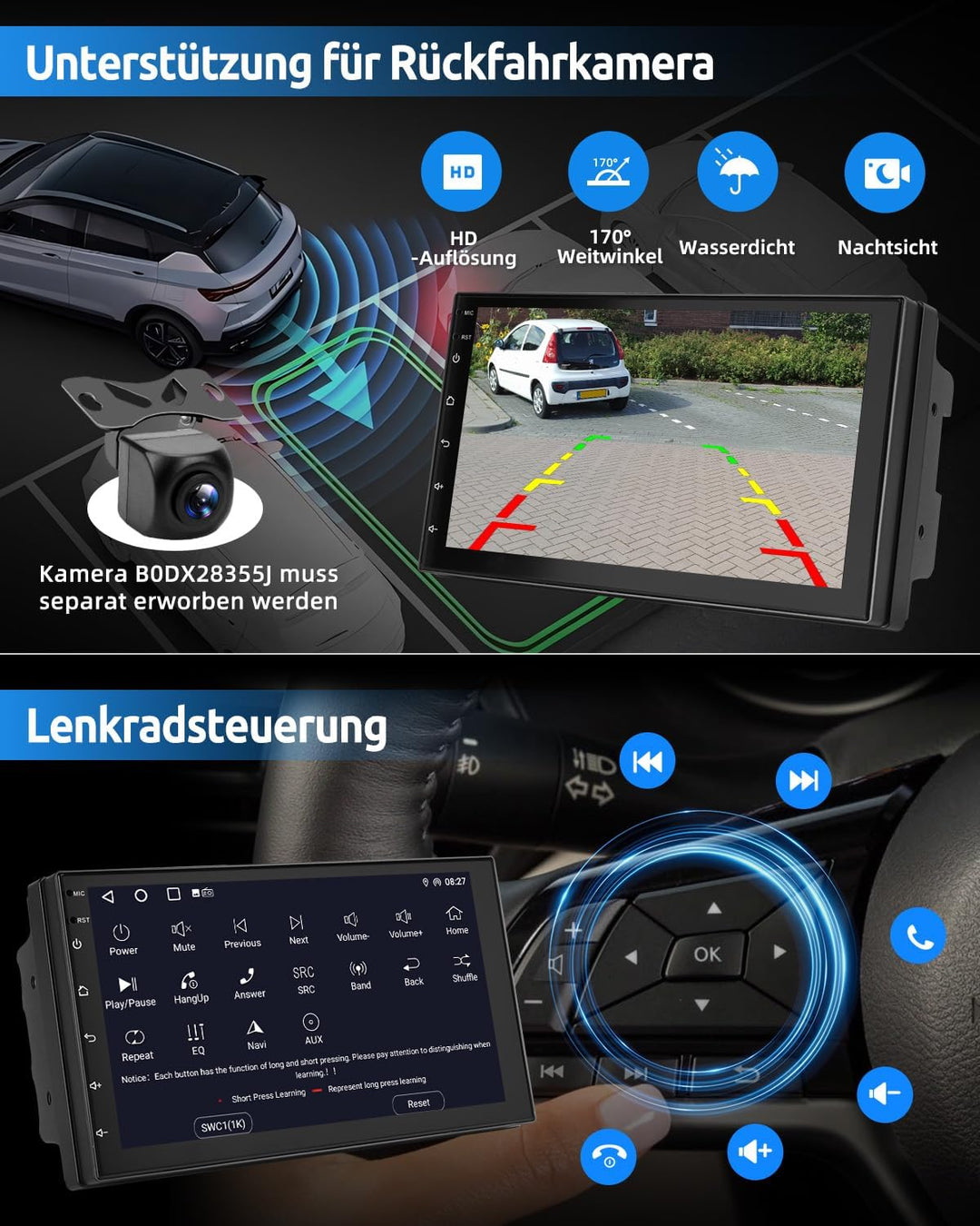 ESSGOO 4+64G Autoradio mit Wireless Carplay und Android Auto, 7 Zoll Doppel 2 Din HD Bildschirm Auto