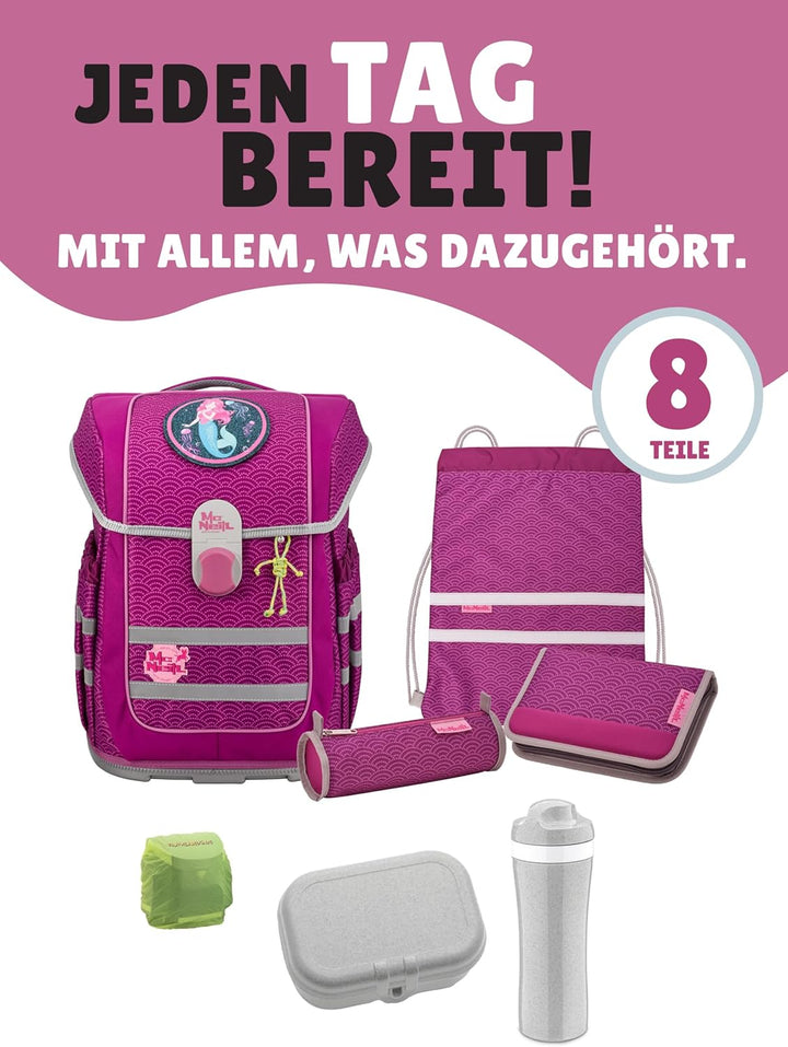Familando - McNeill ERGO COMPLETE Schulranzen Set - 8-teilig mit Lunch-Set - Meerjungfrau - Ergonomi
