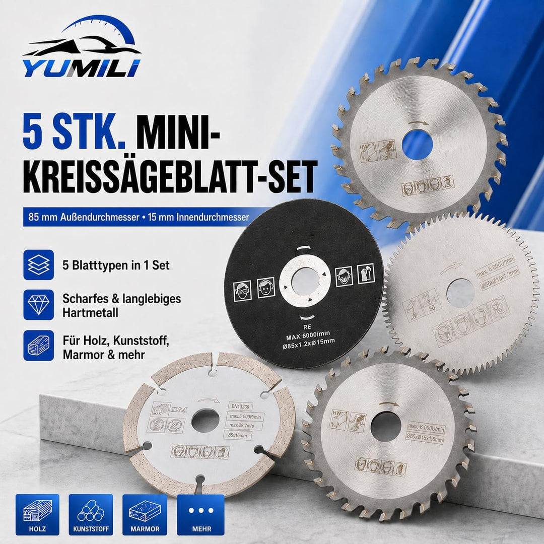5 Stück 85 mm Hartmetall Sägeblatt, Innendurchmesser 15 mm Mini Hartmetall Kreissägeblatt für Schnei
