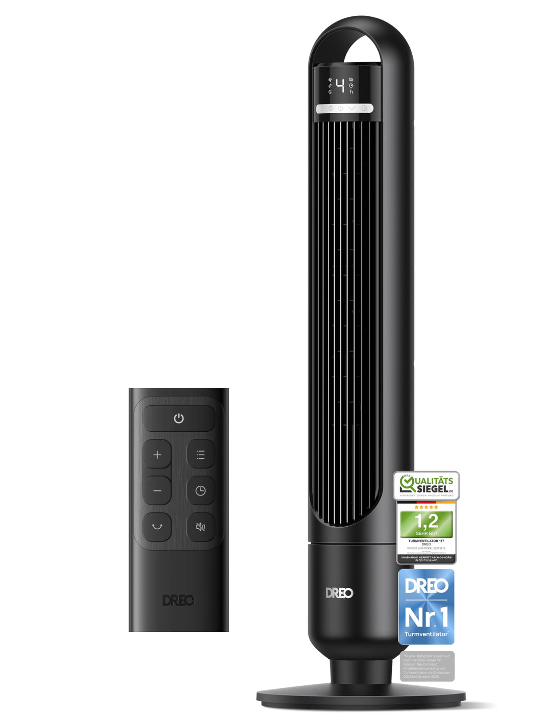Dreo 23dB Leiser Turmventilator, Fernbedienung für Schlafzimmer, Tower Fan mit 4 Geschwindigkeiten,