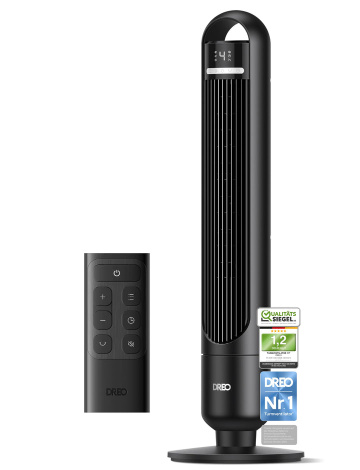 Dreo 23dB Leiser Turmventilator, Fernbedienung für Schlafzimmer, Tower Fan mit 4 Geschwindigkeiten,