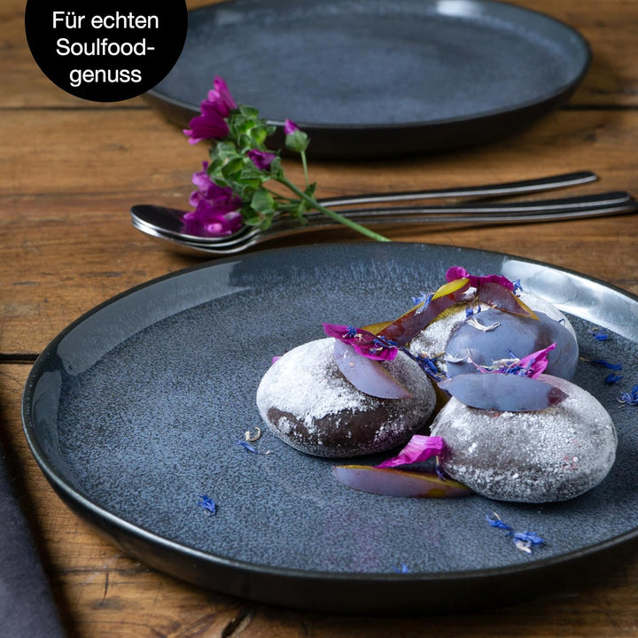 Moritz & Moritz VIDA 6er Dessert Teller Set blau - Kuchenteller für 6 Personen - Porzellan spülmasch