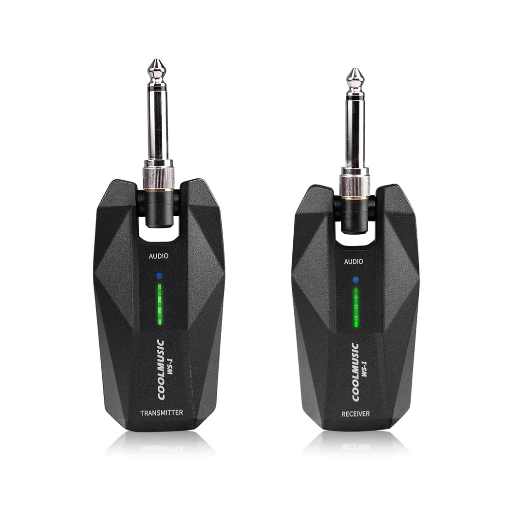 Coolmusic WS1 Kabelloses Stereo-Gitarrensystem 5,8 GHz mit 1/4-Zoll- und 1/8-Zoll-Instrumentenstecke