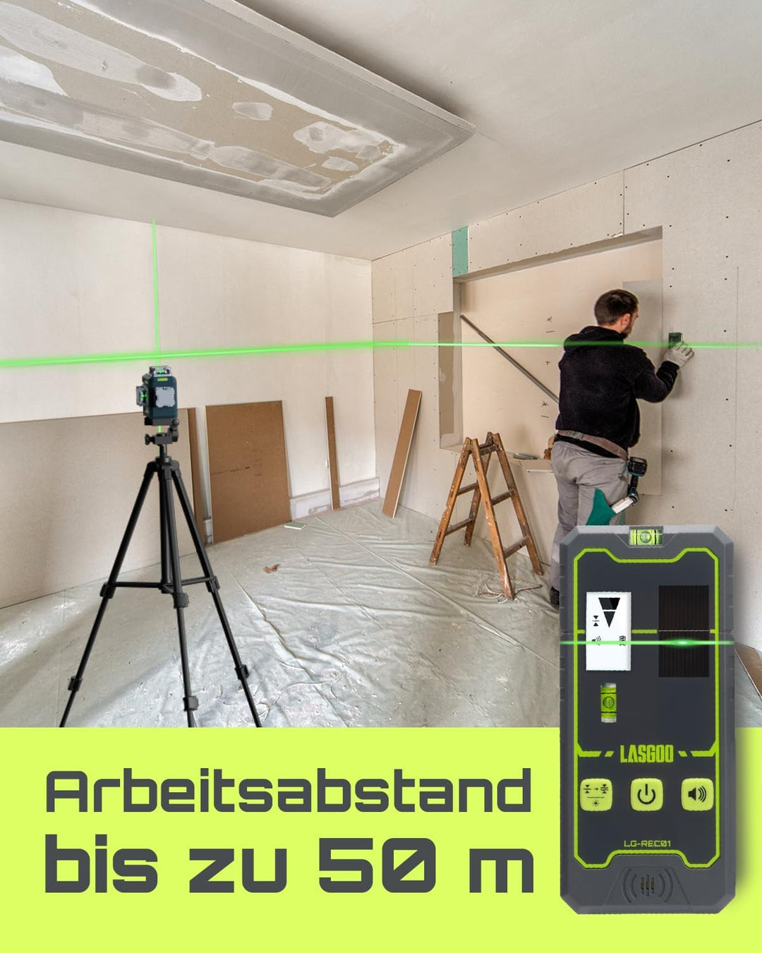 LasGoo LG-REC01 Lasersensor für Laser-Nivelliergeräte, Dual-LCD-Display, Grün- und Rotlaserstrahlen-