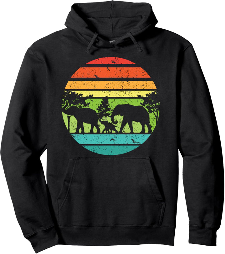 Vintage I Elefant Sonnenuntergang Silhouette Retro Elefanten Pullover Hoodie