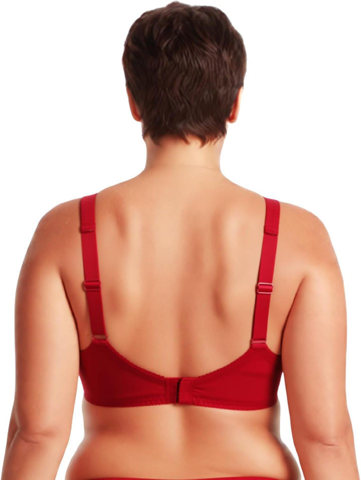 Curve Muse Damen Ungefüttert Bügel Spitze BH mit Gepolstert Schulter Gurte 75B Dunkelrot, Nackt(2er