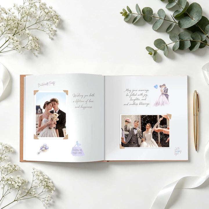 Gästebuch Hochzeit mit 2 Seiten Feststehenden Fotoaufklebern,Hochwertiges Hochzeitsbuch,Hardcover mi