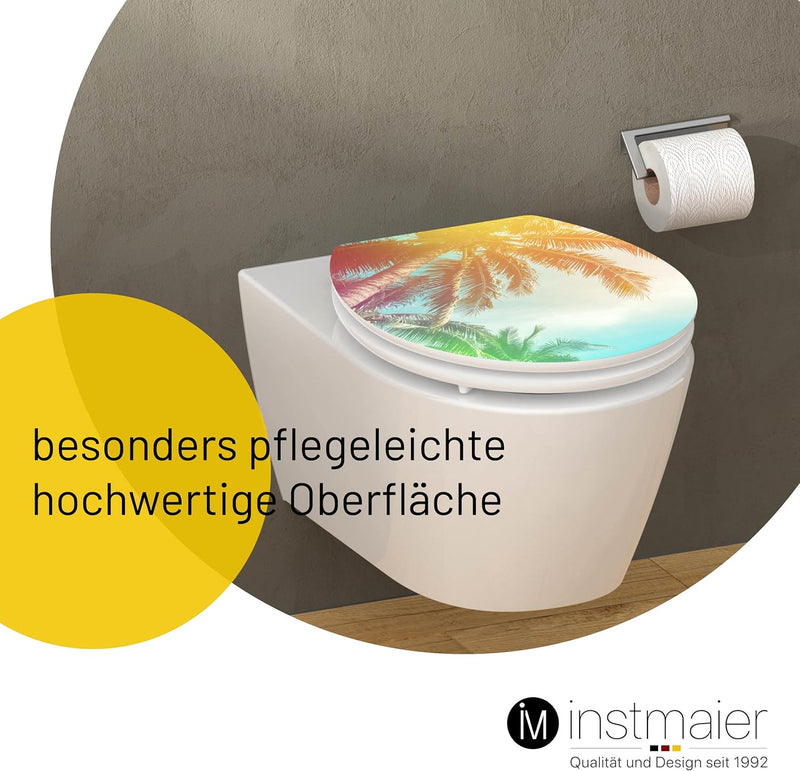 instmaier WC Sitz mit Motiv | Palme in der Sonne | Toilettensitz mit Absenkautomatik | Klodeckel aus